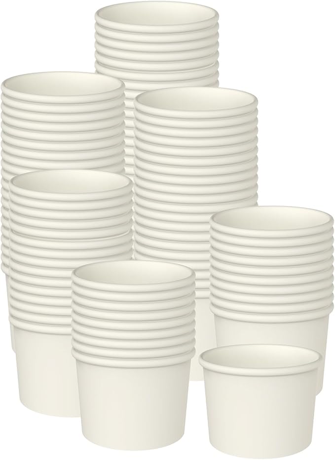Axe Sickle 100 Pcs 4 Ounce Paper Ice Cream Cups Disposable Dessert Bowls for Hot or Cold Food, Sundae, Frozen Yogurt, Soup, White