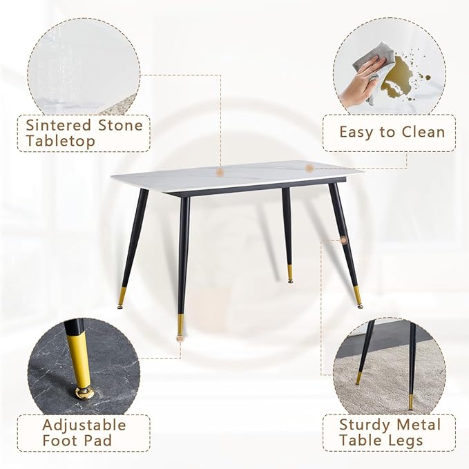 Small Dining Table Set for 4, Dining Room Table Set for 4, Sintered Stone Kitchen Table Top and Modern Chairs Set of 4 for Kitchen Dining Room, Small Space