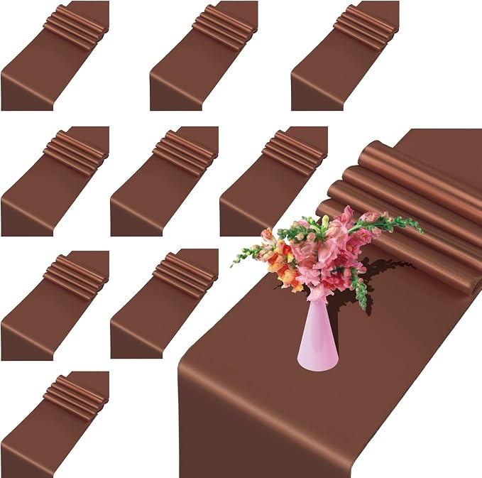 Set of 10 Satin Table Runners Chocolate Brown 12x108inch Long Table Runner | by HTONTB