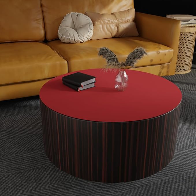 Round Table Pad, 1.8mm Thick, Dia.24 Inch, Leather Table Cover, Table Protector (Dia.24, Black+Wine Red)
