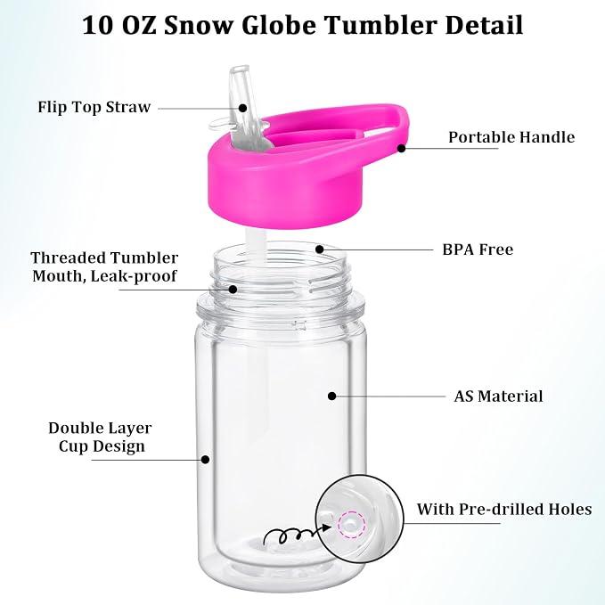 8 Pack 10 Oz Plastic Snow Globe Tumbler - Image 3