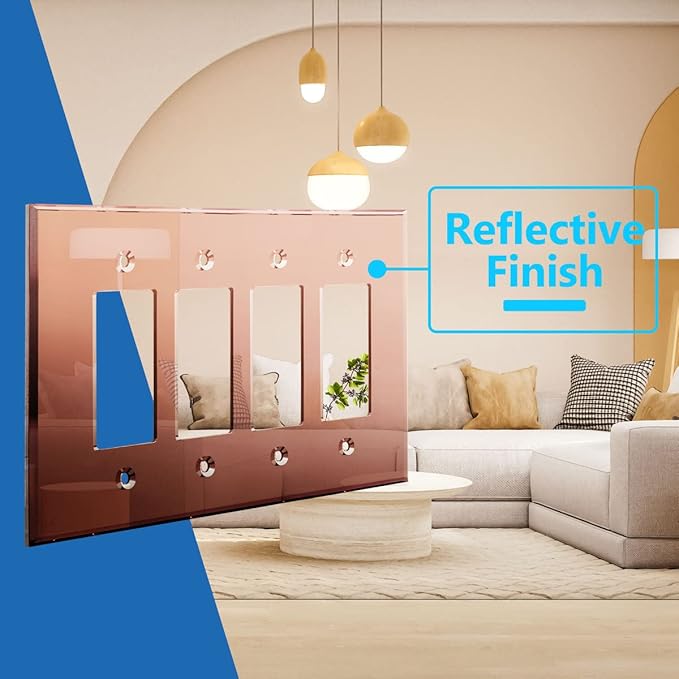 LIDER Reflective Acrylic Decorator Wall Plate, Mirrored Light Switch Plate, Plexiglass Outlet Cover, Acrylic Glass, Oversized 4-Gang 5.25" x 8.88", LWP-34O-ARG, Rose Gold