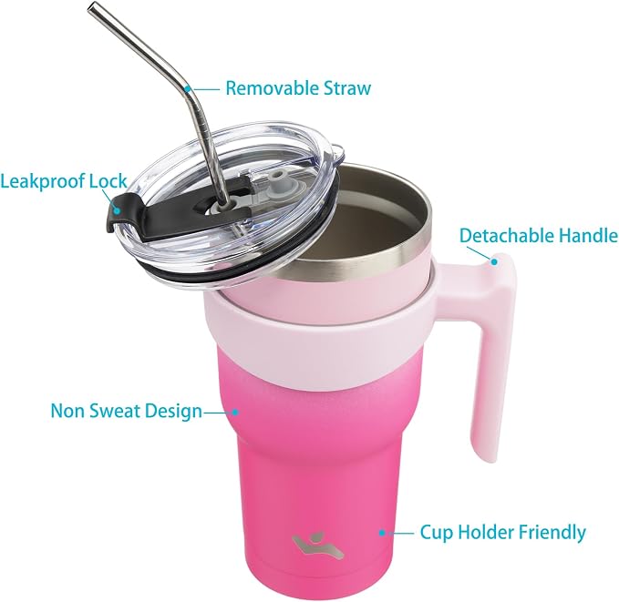 Konokyo 40 oz Tumbler with Handle and Straw, Insulated Travel Mug | Cherry; - Image 2