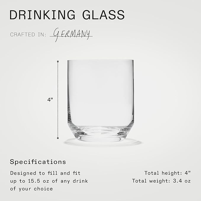 Made In Cookware - Drinking Glasses - 15 oz - Set of 4 - Made of Ultra-Durable Crystal - Crafted in Germany
