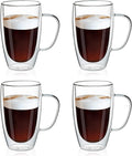 MEWAY 16oz/4 pack Coffee Mugs, Thickened Clear Glass Double Wall Cup by MEWAY