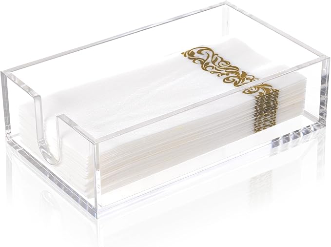 Rubtlamp 1Pcs Acrylic Napkin Holder Bathroom - 0.27Inch Thickness Bathroom Napkins Holder For Guest - Hand Towel Tray for Kitchen, Parties, Weddings, Party, Hotel (Clear, 9”X5.5”X2.5”)