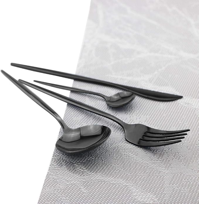 Shiny Black Silverware Set, JASHII 20-Piece Stainless Steel Satin Finish - Image 7