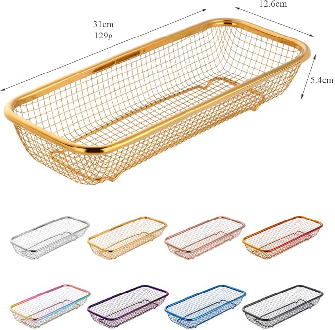 Kitchen Drawer Organizer, Stainless Steel Storage Container Rose Gold Metal Cabinet Storage Basket for Holding Silverware Kitchen Utensil, Pack of 2