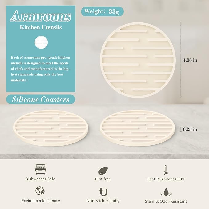Silicone Coasters for Drinks, Thickened Coasters Cup Mat, Heat Resistant 600℉ - Image 4