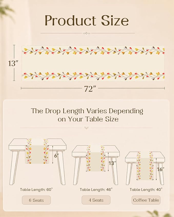 Embroidered Canvas 13"x 72" Narrow Table Runner, Branch | Exquisite Embroidery - Image 4