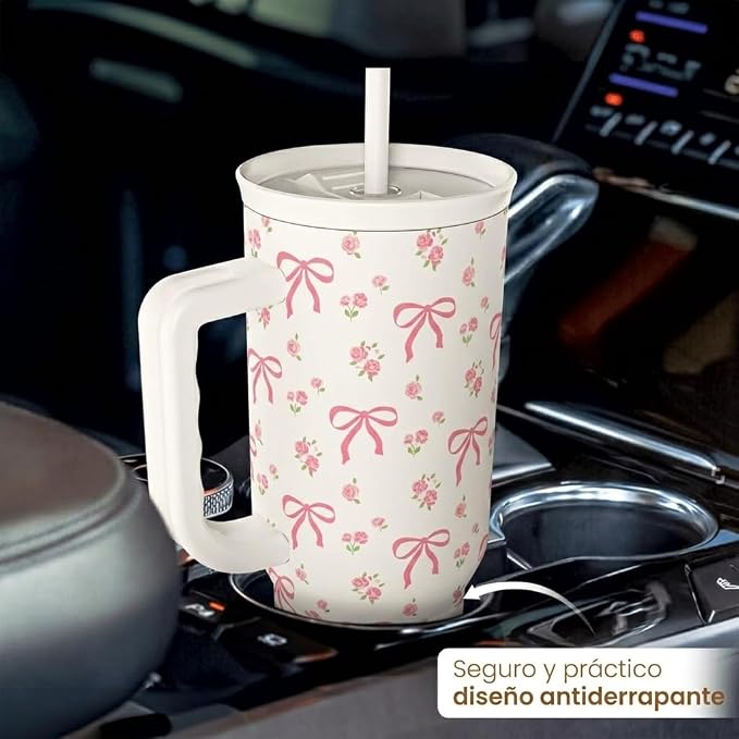 Bow Tumbler with Handle 40oz, Stainless Steel Insulated Tumblers Coffee Travel - Image 6