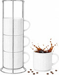 HASENSE Coffee Mugs 12 OZ Ceramic Cups Set of 4, Stackable Embossed Coffee Cups by Hasense