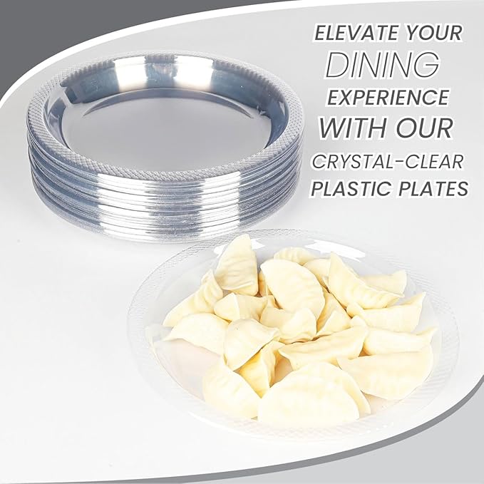 9 Inch Clear Plastic Plates 100 Bulk Pack - Disposable Cake Plates for Dessert & Appetizers, BBQ, Party, Travel and Events,Recyclable (pack of 100 clear)