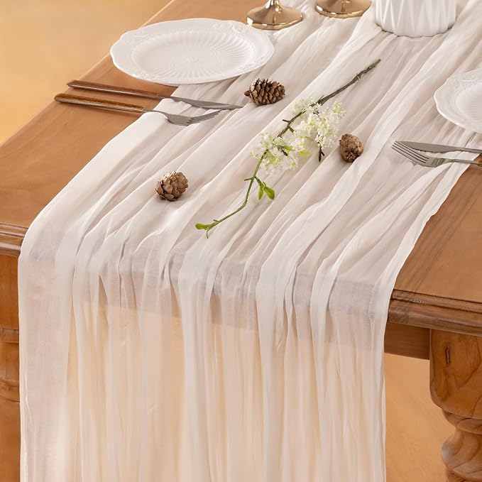 Ivory Cheesecloth Table Runner 120 Inches 4 Pack Gauze Table Runner | Summer - Image 5