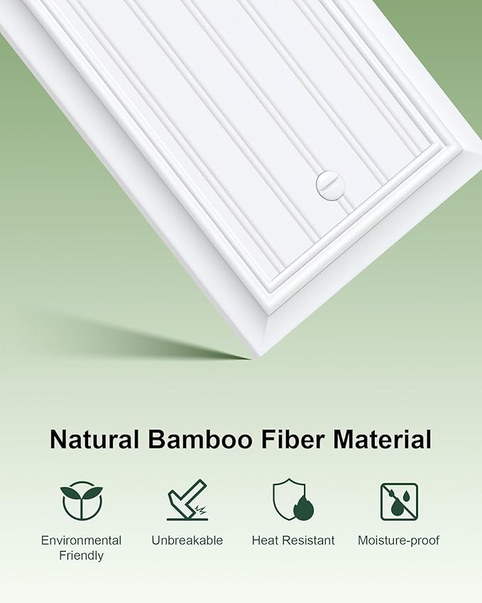 2-Pack Classic Beadboard Single Blank Wall Plate, Durable Natural Bamboo Fiber Wall Plate Cover,Pure White 1 Gang Wall Plate for Unused Outlets/Switches, Corrosion Resistant