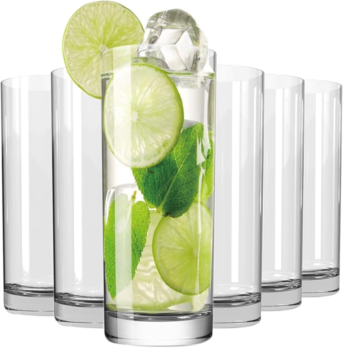 Drinking Glasses Set of 6, 16oz Crystal Highball Glasses, Water Glass by WlasssLightweightGlasswareMakingLifeEasier