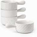 20oz Ceramic Soup Bowls with Handle, Set of 4,Textured Embossed Stoneware for Chili, Stew, Cereal,Microwave & Dishwasher Safe, Rustic Dinner Bowls for Home Kitchen