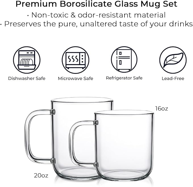 Aquach 16oz Glass Coffee Mugs Set of 2, Large Clear Borosilicate Cups | - Image 6