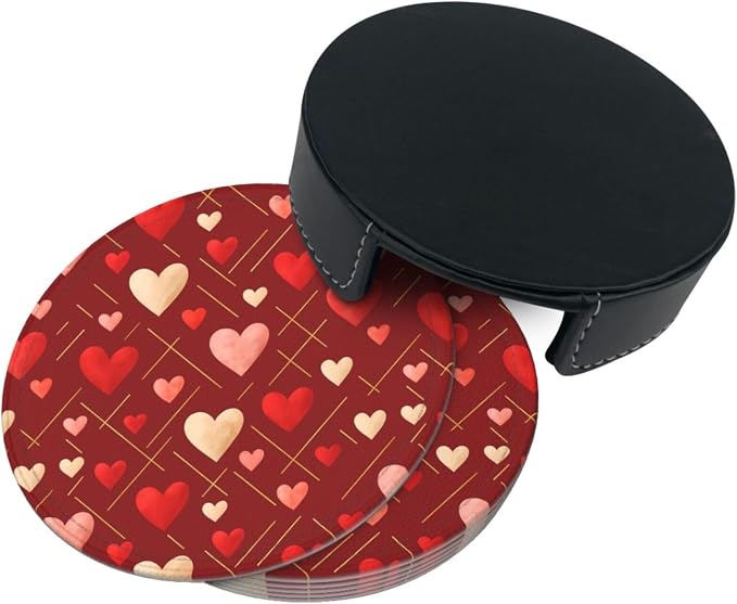 Romantic Gold Line Red Pink Heart Coasters - Image 7