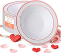 50pc Deep Bowl With White ground And Double Rose Gold Edges, 12oz,Disposable Soup Bowls,Disposable Soup Dessert Salad Bowls for Wedding/Party/Catered Events/Valentine's Day