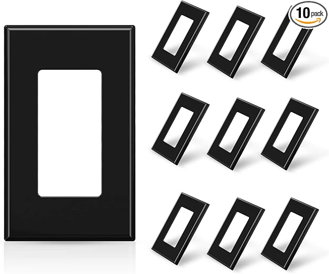 ELEGRP 1-Gang Screwless Decorative Wall Plates, Standard Size Unbreakable Thermoplastic Faceplate Cover for Decorator Receptacle Outlet Switch, UL Listed (10 Pack, Glossy Black)