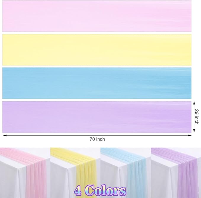 4 Pcs Pastel Table Runners 29 x 71 Inch Colorful Tulle Table Runner Macaron - Image 2