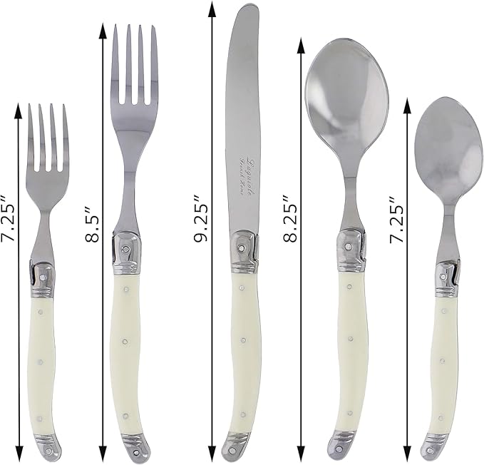 French Home Laguiole 20 Piece Flatware Set – Stainless Steel Flatware Set for 4 – Luxurious Ivory-Colored Utensil Set with Knives, Spoons and Forks