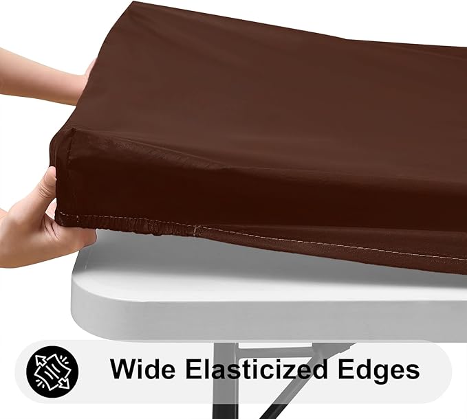 Smiry Rectangle Tablecloth, Elastic Fitted Flannel Backed Vinyl Tablecloths for 8ft Folding Tables, Waterproof Wipeable Table Covers for Indoor, Outdoor, Picnic and Camping (Coffee, 30"x96")