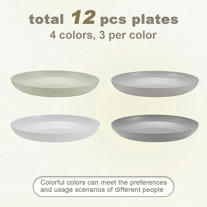 HEYCOME 12 Pcs Unbreakable Deep Dinner Plates Set, 10 inch Reusable Plastic - Image 3