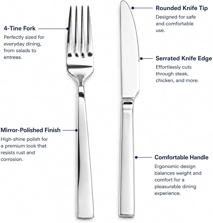 SANTUO 12-Piece Stainless Steel Dinner Knife and Fork Set - Image 2