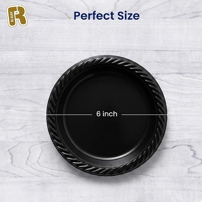 R-kay 100 Pack 6 Inch Black Plastic Plates Disposable - Image 4