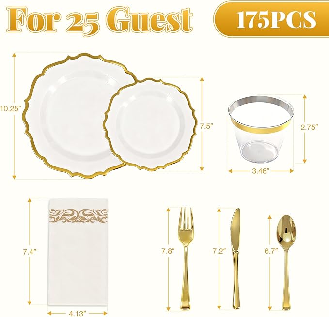 Glowserve 175 Piece Disposable Plastic Plates Dinnerware Set - Image 4