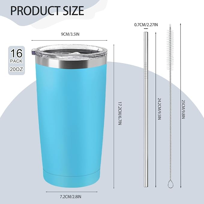 YOUKE OLA 16 Pack Stainless Steel Tumbler Bulk 20oz Insulated Vacuum Travel Mug - Image 2