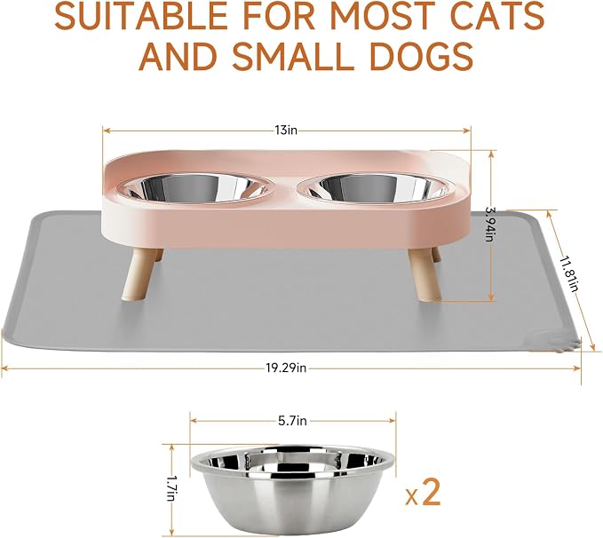 Elevated Cat Bowl with Food Mat, Raised Cat Food and Water Bowl Set - Image 6