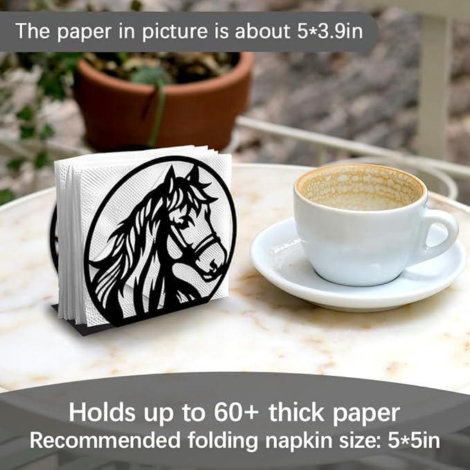 Horse Head Decorative Black Metal Napkin Holder for Table, 4.9" x 4.5" x 1.9" Horse Aniaml Standing Napkin Holder for Home Kitchen Restaurant Picnic Party Coffee Bar Dining Room