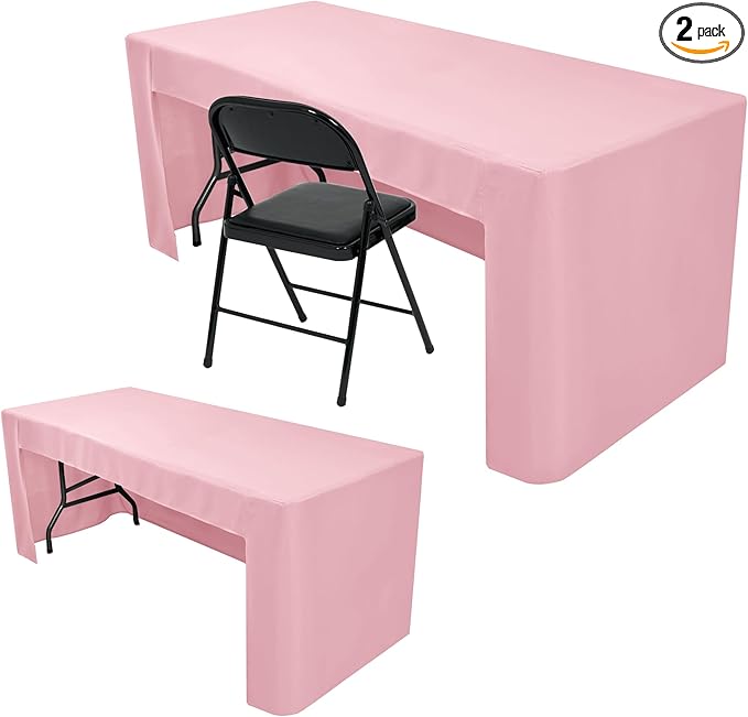 Nasitos 2 Pack 8 Foot Tablecloth Fitted Pink Trade Show Table Covers-Open Back Tablecloth Washable Fabric Table Cloth for Parties, Craft Show, Baby Shower, Events, Vendor Booth