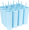 STRATA CUPS Periwinkle Skinny Tumblers with Lids and Straws (12 pack) - 16oz Double Wall Acrylic Tumbler, Tall Matte Skinny Tumblers, Bulk with Free Straw Cleaner, Reusable Cups