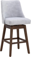 27.5" Counter Height Bar Stool, Linen Fabric Mid Century Modern Swivel Barstool with Back & Wood Legs Comfy Upholstered Counter Chair for Home Bar/Dining Room/Restaurant, Grey