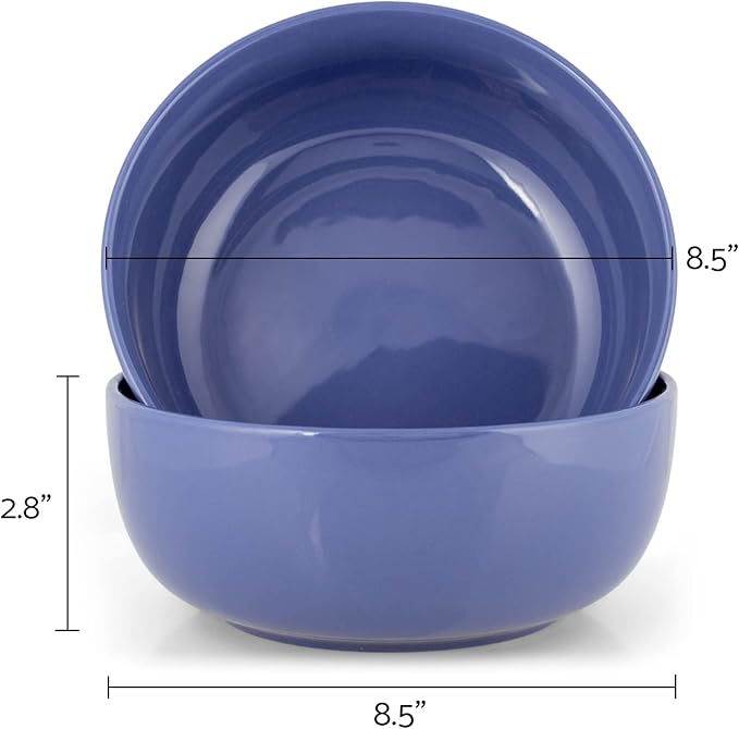 Elanze Designs Bistro Glossy Ceramic 8.5 inch Large Serving Bowls Set of 2 - Perfect for Multiple Everyday Uses: Pasta, Salad, Ramen, Soup, Popcorn, Noodles, Cereal and Mixing Bowls, Violet Purple