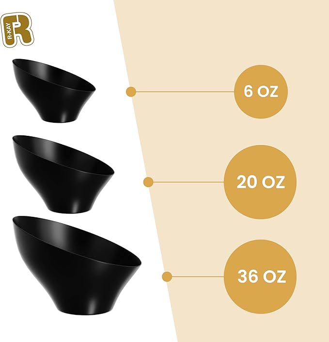 R-kay 6 Pack Angled Candy Bowls - Black Plastic bowls 20 Oz - Premium Plastic Serving Bowls Heavy Duty For Weddings Catering, parties, And All Occasions (Black, Medium)