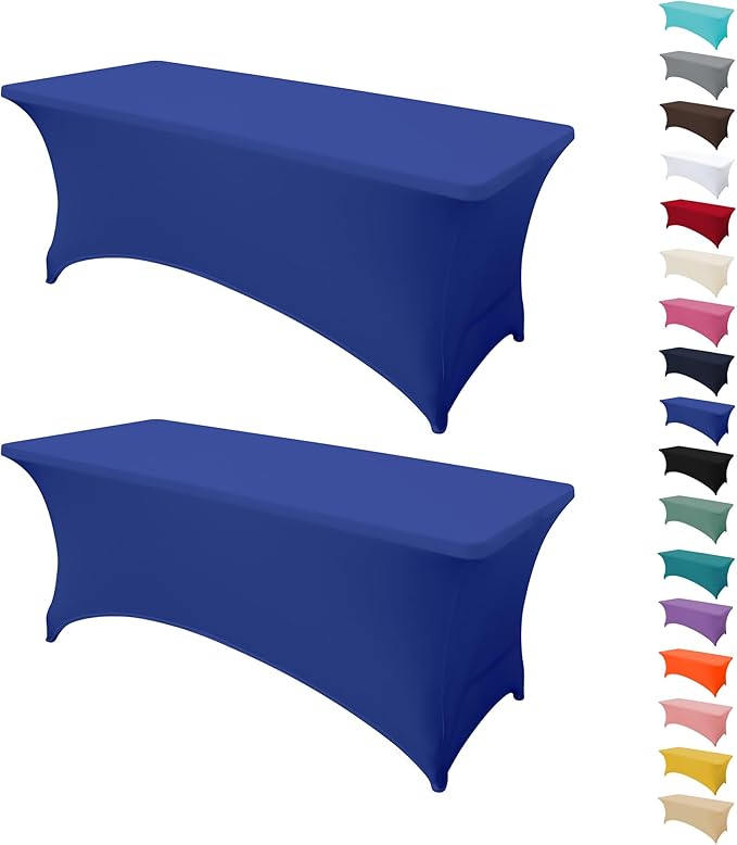 2Pack 6FT Table Cloth for Rectangular Fitted Events Stretch Gemstone Blue Table Covers Washable Spandex Tablecloth Protector for Party, Wedding, Cocktail, Banquet, Festival