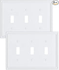 2-Pack Triple Toggle Light Switch Cover Plate, Durable Solid Zinc Alloy Decorative Switch Plate Covers, Pure White 3 Gang Wall Plate, Corrosion Resistant