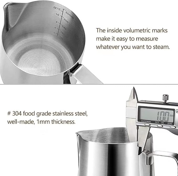 HOOMIL Milk Frothing Pitcher, 12oz/20oz/32oz 304 Stainless Steel | Steaming - Image 3