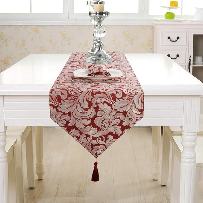 EHouseHome Jacquard Damask Reversible Burgundy Table Runners - Image 3