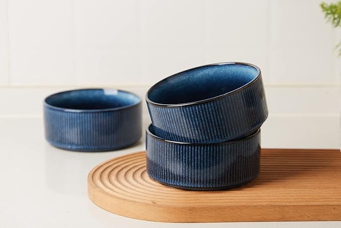 famiware Star Cereal Bowl Set, Soup Bowls Set of 6, Double Reactive Glaze, Stackable, 23 oz Deep Bowls Suitable for Cereal, Popcorn, Oatmeal, Dessert - Dishwasher and Microwave Safe, Nebulas Blue