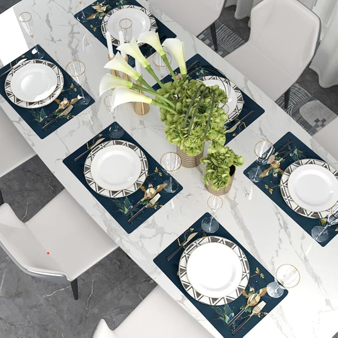 12"x18" Navy/Green Hummingbird Golden White Flowers Placemats Set of 4 Washable Thick Place Mats Kitchen Table Mats Decorative Linen Fabric Table Mat for Dining Table Kitchen Home Decor