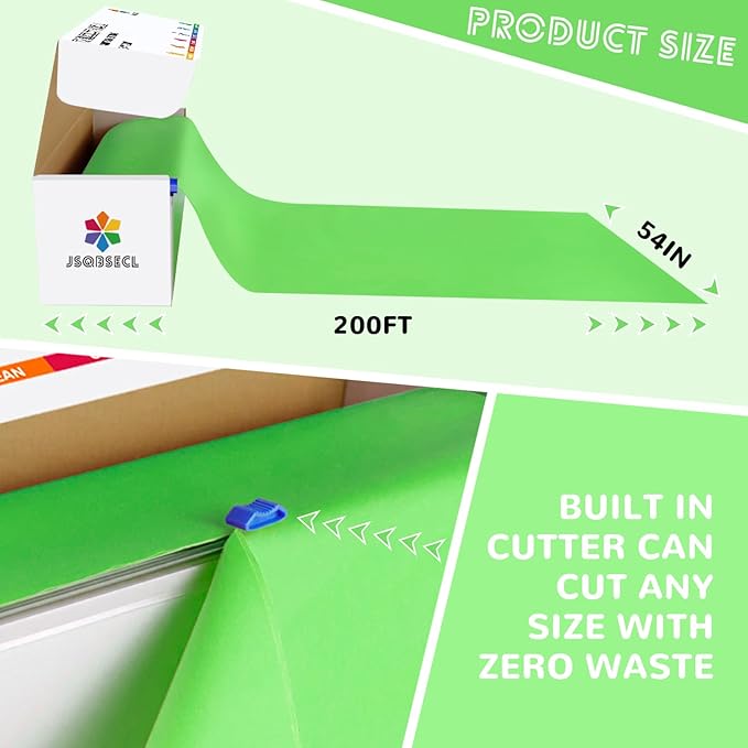 54 Inch X 200 Feet Plastic Table Cover Roll with Convenient Slide Cutter, Disposable Plastic Table Cloth Roll with Cut-to-Size Design for Weddings, Banquets, Parties (Lime Green)