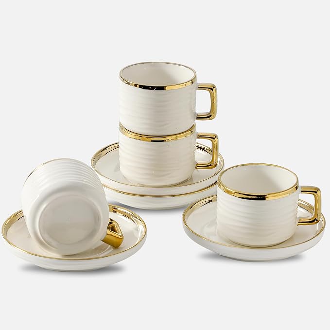 LETAOTAO Espresso Cups and Saucers Set of 4, 3oz Mini Demitasse Mugs | Ceramic by LETAOTAO