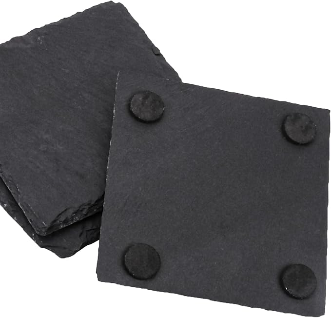 40 Pack 4 Inch Slate Coasters, Black Stone Coasters with Anti-Scratch Bottom, Ideal for Home Decor, Bar, Housewarming Gifts, and Laser Engraving KUKLIPJIM