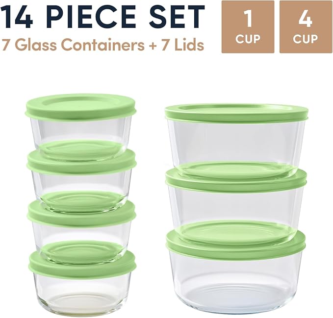 14-Piece Glass Food Storage Containers Set | 1-Cup & 4-Cup, Leakproof | - Image 2